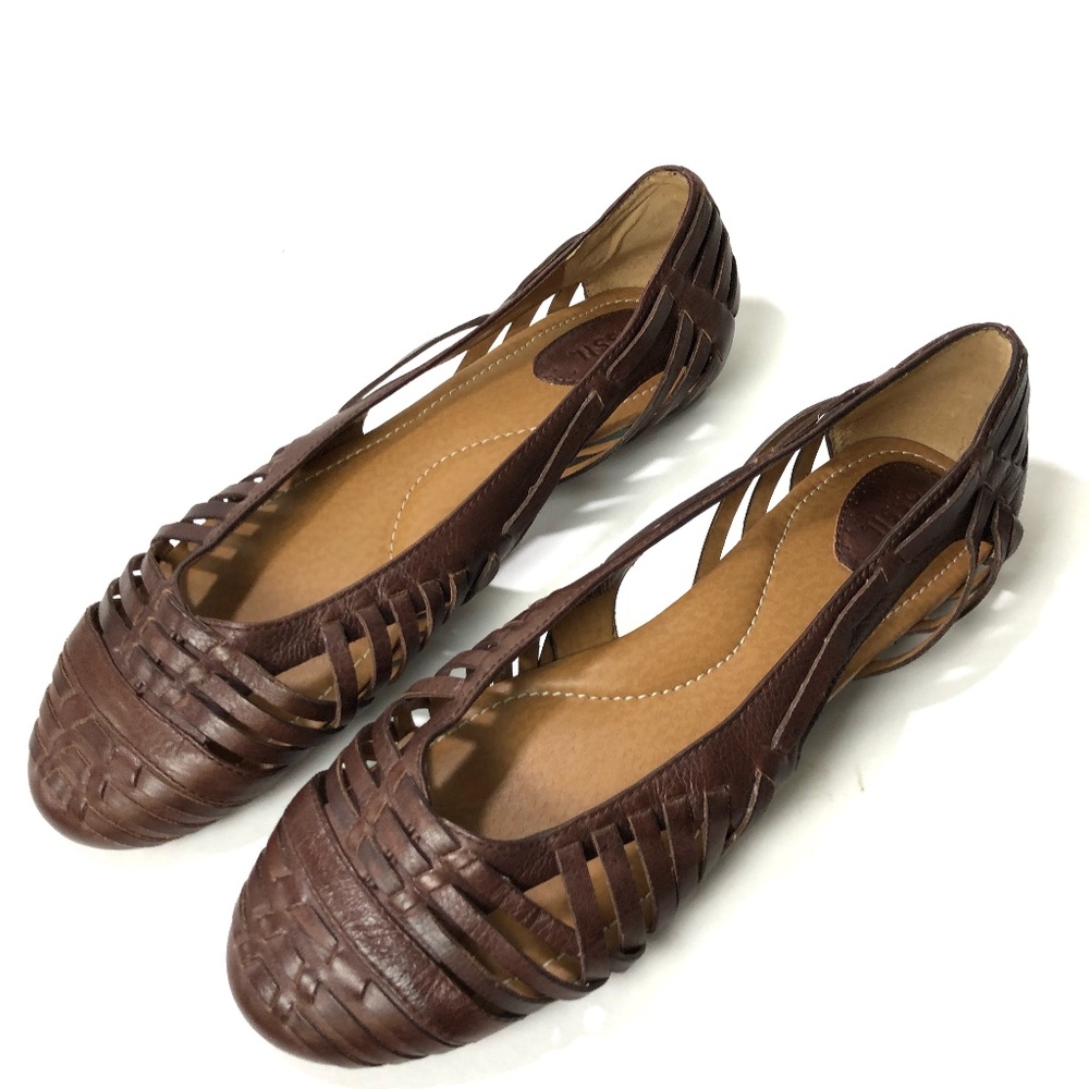 New Fossil Woven Leather Flats 9 Shoes Brown